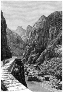 Vy tagen i Shabet el Akra-karavanvägen, Algeriet, c1890