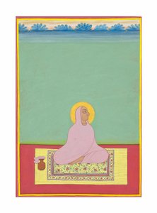 Ett porträtt av Maharaja Shri Narayan Ji, ca 1830 (ogenomskinliga pigment och guld på papper) av Bhati Shankar Das