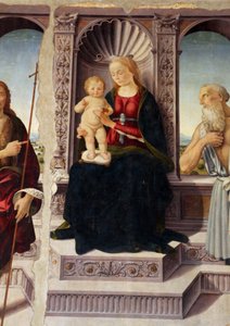 Madonna med barnet tronande tillsammans med Johannes Döparen och Jeronimo