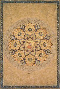 Shamsa sunburst med porträtt av Aurangzeb 1618-1707, från Emperors Album.