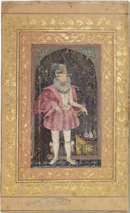 A Rare Mughal Portrait of James I, c.1615-18 (ogenomskinliga pigment förhöjda med guld på papper) av Bichitr Bichitr