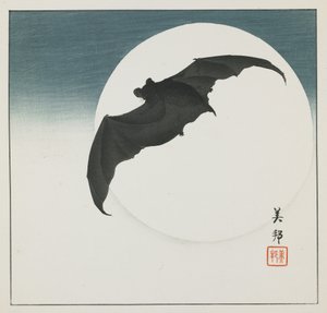 Fladdermus och måne, tidigt 1900-tal av Biho Takashi or Takahashi (b. 1873. fl 1890 1930)