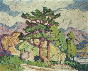 Aspar och tallar, Estes Park, Colorado av Birger Sandzen