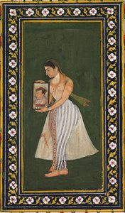 Nur Jahan håller ett porträtt av kejsar Jahangir av Bishandas