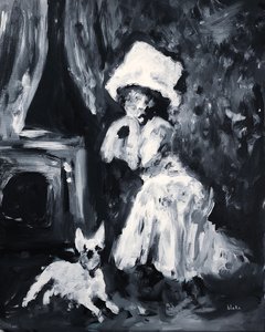 Lady And Dog Posing, c.2019 (Akryl på duk) av Blake Munch