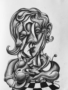 Picasso Reflecting, c.2021 (träkol på papper)