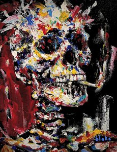 Skull With Spliff, c.2021-22 (Akryl på duk)