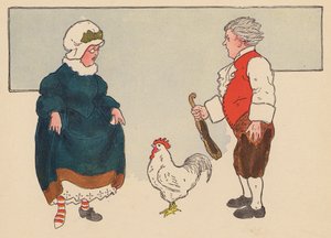 Barnkammarramsa: Kuk-a-doodle-do! (färglitografi) av Blanche Fisher Wright