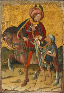 Saint Martin of Tours (eller The Misericordious) (316-397), klipper av sin kappa för att dela den med en fattig man - Målning av Blasco de Granen (?-1459), tempera på trä (153,5x106 cm), ca 1440 - Saint Martin delar sin mantel, Tempera på panel av Blasco d