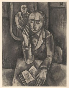 Man sitter vid bordet med en öppen bok av Bob Hanf (signed by artist)