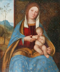Madonna och barn (olja på panel) av Boccaccio Boccaccino