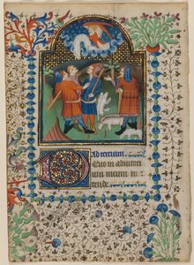 Blad från en timbok: Annunciation to the Shepherds recto och Text verso, ca. 1410-20. av Boethius Illuminator