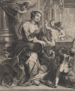 Sankta Cecilia spelar orgel omgiven av putti, ca. 1640-59.