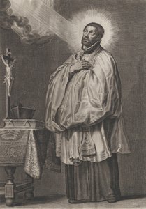 Saint Francis Xavier med ett gudomligt ljus som emanerar mot honom från det övre vänstra,..., ca. 1623-33.