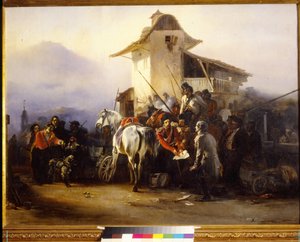 Gripandet av en spion. Målning av Gottfried (Bogdan Pavlovich) Willewalde (1818-1903), olja på duk