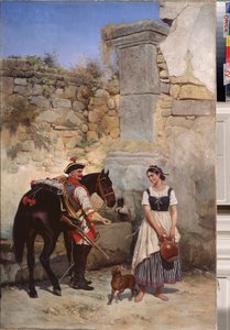 Scen vid brunnen - Målning av Gottfried (Bogdan Pavlovich) Willewalde (1818-1903), olja på duk