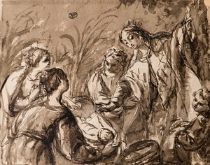 Faraos dotter Upptäcker spädbarnet Moses, upptäckten av Moses