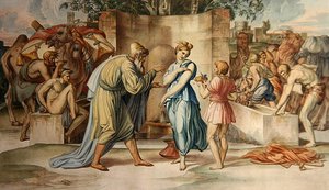 Elisha och Rebecca vid fontänen av Bonaventura Genelli