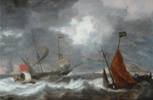 Havsstorm med segelfartyg av Bonaventura I Peeters