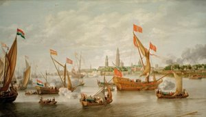 Festlig ceremoni på Schelde framför Antwerpen