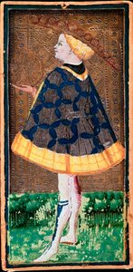 Valet de denier-kort. Karta över tarotspelet gjord av Bonifacio Bembo (1420-1482) för Filippo Maria Visconti, ca 1440. Bergamo. Carrara Academy Gallery av Bonifacio Bembo