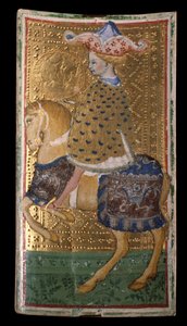 Visconti-Sforza tarotdäck: hästen av denari (målning på pergament på kartong
