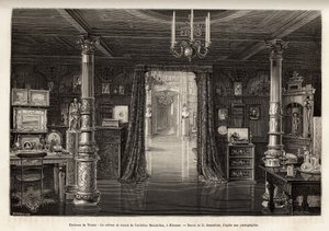 Ärkehertigen av Österrike Maximilians (1832-1867) arbetsskåp på slottet Miramar, som han lät bygga i närheten av Trieste, från 1857, då han utropades till vice kung av kungadömet Lombardiet och Veneto, graverat av B.Bonnafoux illustra av Bonnafoux Bonnafoux