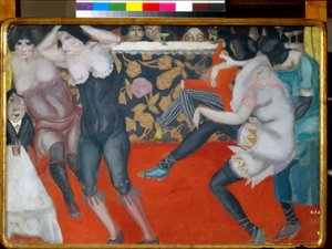 At the cabaret - Målning av Boris Dmitryevich Grigoriev (1886-1939) olja på duk (61x80 cm) av Boris Dmitrievich Grigoriev