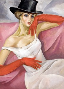 Lady in Top Hat - Målning av Boris Dmitryevich Grigoriev (1886-1939), olja på duk (81,3x61,6 cm) - Privat samling