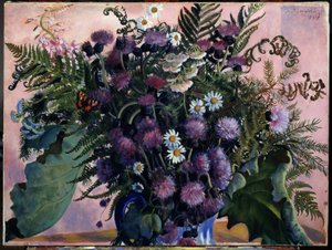 Bukett av finska blommor. (finskt gäng blommor). Målning av Boris Michaylovich Kustodiev (Kustodiev) (1878-1927), olja på duk av Boris Mikhailovich Kustodiev