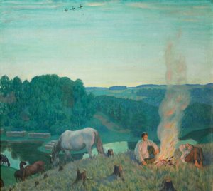 Lägereld, 1916 av Boris Mikhailovich Kustodiev