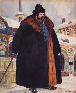 Köpman i päls, 1920 av Boris Mikhailovich Kustodiev