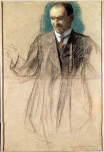 Porträtt av konstnären Kouzma Petrov-Vodkine (Petrov Vodkine) (1878-1939). (Porträtt av konstnären Kusma Petrov Vodkin). Oeuvre de Boris Michaylovich Kustodiev (Koustodiev) (1878-1927), pastell sur kartong av Boris Mikhailovich Kustodiev