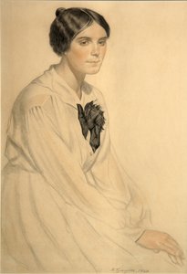 Porträtt av Xenia Nikolaevna Semyonova Skalova, 1920 av Boris Mikhailovich Kustodiev