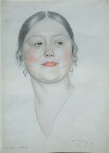 Porträtt av Maria Dmitrievna Sjostakovitj, 1923 av Boris Mikhailovich Kustodiev