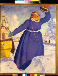 En hänsynslös kusk. Verk av Boris Michaylovich Kustodiev (Koustodiev) (1878-1927), akvarell på papper av Boris Mikhailovich Kustodiev