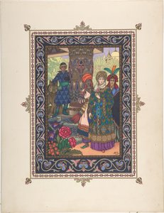 Illustration till sagan om Ivan Tsarevich, eldfågeln och den grå vargen, ca. 1925