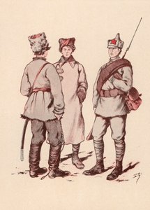 Soldater från den sovjetiska röda armén (färg litho)