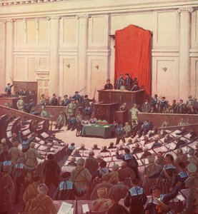 Det enda sammanträdet i den ryska konstituerande församlingen i Petrograd efter oktoberrevolutionen av Boris Vasilievich Zvorykin