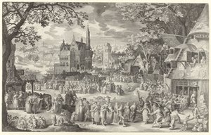 Bondemässa framför byns torg The Boer cermis (titel på objekt) av Boëtius Adamsz. Bolswert
