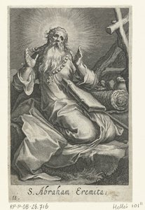 Den helige Abraham av Edessa som eremit S. Abraham Eremita (titel på objekt) Eremiter (serietitel) Sacra eremvs ascetarvm (serietitel) av Boëtius Adamsz. Bolswert