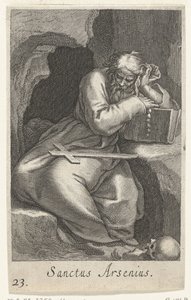 Sankt Arsenius den store som eremit Sanctus Arsenius (titel på objekt) Eremiter (serietitel) Sacra eremvs ascetarvm (serietitel) av Boëtius Adamsz. Bolswert