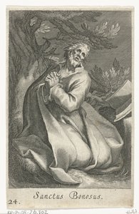 Saint Bonosus som eremit Sanctus Bonosus (titel på objekt) Eremiter (serietitel) Sacra eremvs ascetarvm (serietitel) av Boëtius Adamsz. Bolswert