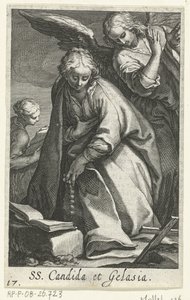 Saint Candida och Saint Gelasia som eremiter med ängel SS. Candida et Gelasia (titel på objekt) Eremitinnor (serietitel) Sacra Eremus Ascetriarum (serietitel)