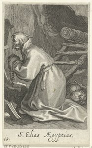 Sankt Elias av Caesarea som eremit S. Elias Aegyptius (titel på objekt) Eremiter (serietitel) Sacra eremvs ascetarvm (serietitel) av Boëtius Adamsz. Bolswert