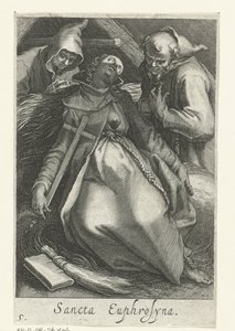 Saint Euphrosina av Alexandria som eremitinna Sancta Euphrosyna (titel på objekt) Eremitinnor (serietitel) Sacra Eremus Ascetriarum (serietitel) av Boëtius Adamsz. Bolswert