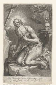 Den helige Hieronymus av Betlehem som eremit Dùm Bethlemiticis latitas (...) tibi tuta facis (titel på objektet) Eremiter (serietitel) Ad sacrum speculum (...) patribus that ales (serietitel) av Boëtius Adamsz. Bolswert