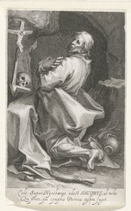 Heilige Jacobus van Nisibis als kluizenaar Cede sapor Nysibaenus (...) Persica flyr lägret (titel på objekt) Kluizenaars (serietitel) Vid den heliga spegeln (...) ger fäderna vingar (serietitel) av Boëtius Adamsz. Bolswert
