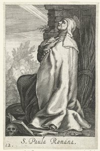 Saint Paula av Rom som eremitinna S. Paula Romana (titel på objekt) Eremitinnor (serietitel) Sacra Eremus Ascetriarum (serietitel) av Boëtius Adamsz. Bolswert