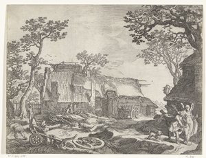 Landskap med Farm och Tobias och ängeln Countryside Faces (serietitel) av Boëtius Adamsz. Bolswert